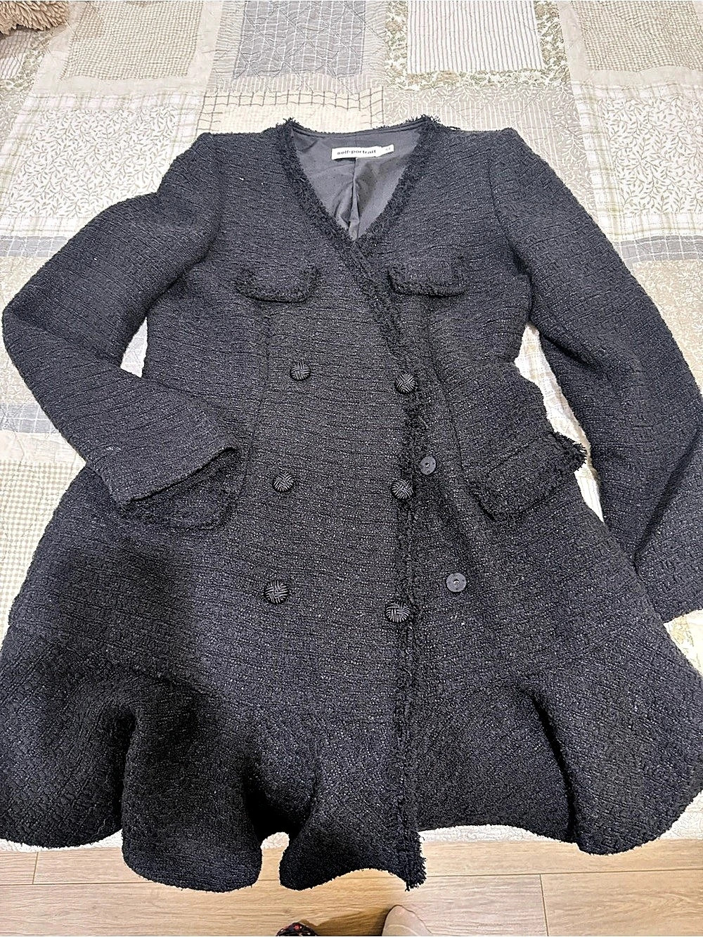 self-portrait Black Boucle V-Neck Mini Dress Size 10